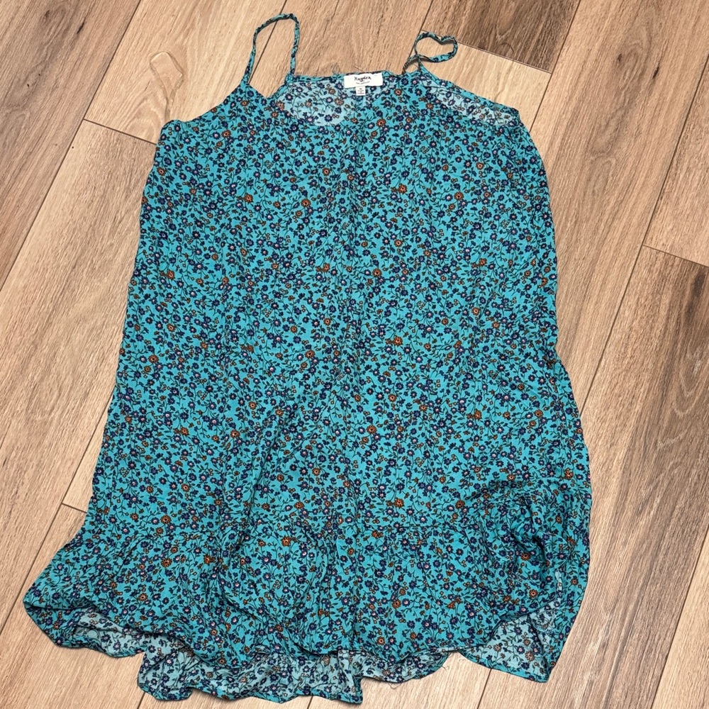 Hayden Los Angeles M NWOT FLORAL Blue Sleeveless RUFFLE mini dress coverup